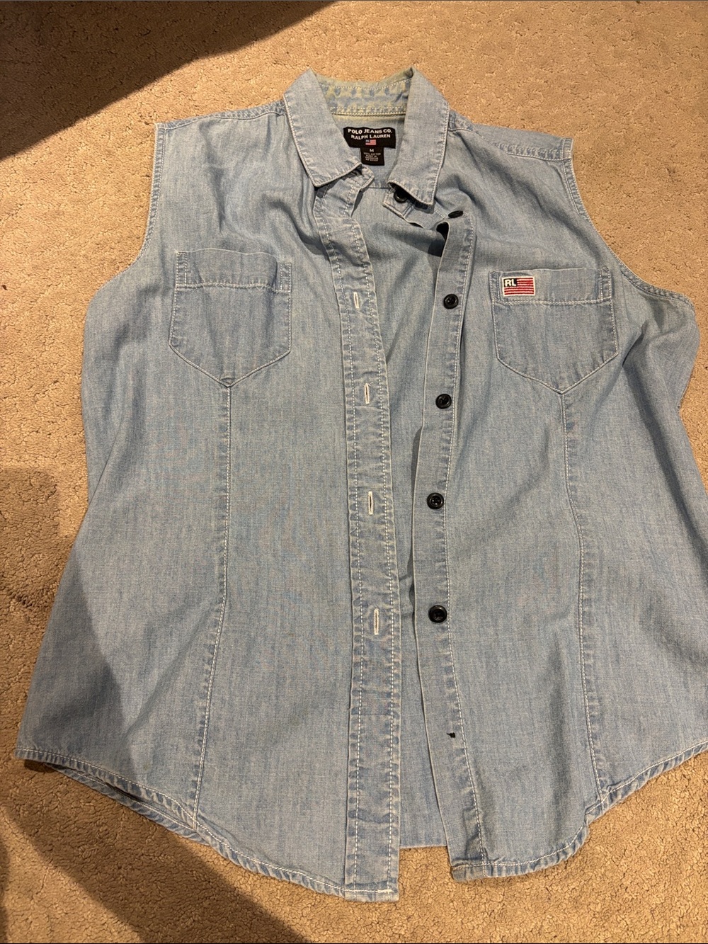 Ralph Lauren Light Wash Denim Sleeveless Button-Front Shirt